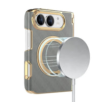 Buy Magnetic 360° Rotating Ring Stand Case with Hinge Protection, Electroplated Gold Frame & Drop-Proof Defense - ORBIS at Caseles-iPhone Ultra, Bronze