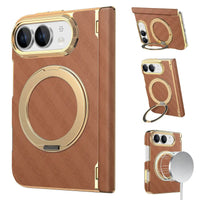 Buy Magnetic 360° Rotating Ring Stand Case with Hinge Protection, Electroplated Gold Frame & Drop-Proof Defense - ORBIS at Caseles-iPhone Ultra, Bronze