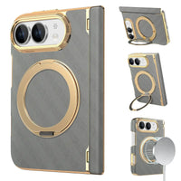 Buy Magnetic 360° Rotating Ring Stand Case with Hinge Protection, Electroplated Gold Frame & Drop-Proof Defense - ORBIS at Caseles-iPhone Ultra, Gray