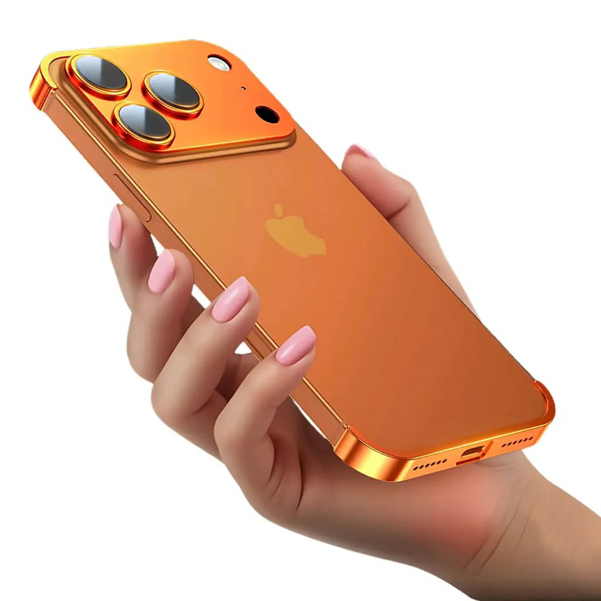 Buy Metal Corner Bumper iPhone Case, Frameless Lens Protector, EdgeGuard Protective Cover - Owen at Caseles-iPhone 17 Pro Max, Orange