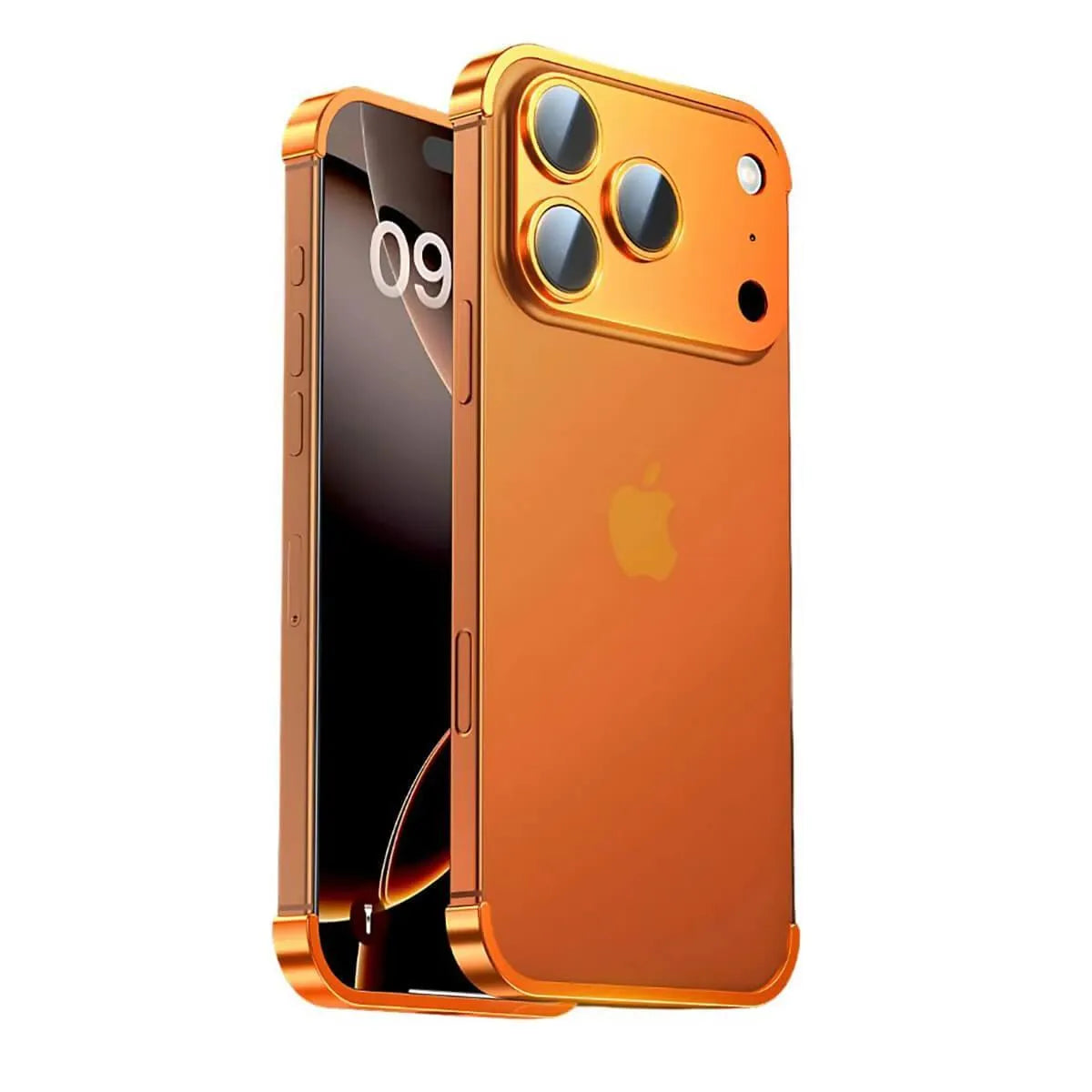 Buy Metal Corner Bumper iPhone Case, Frameless Lens Protector, EdgeGuard Protective Cover - Owen at Caseles-iPhone 17 Pro Max, Orange