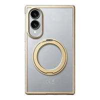 Buy Anti-Yellowing Transparent Case with 360° Rotating Magnetic Ring Stand, Built-In Screen Shield & Lens Defense - Owen at Caseles-Samsung Galaxy Z Fold 8, Gold