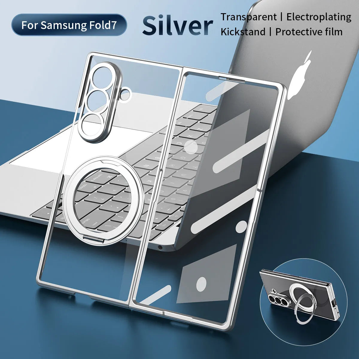 Buy Anti-Yellowing Transparent Case with 360° Rotating Magnetic Ring Stand, Built-In Screen Shield & Lens Defense - Owen at Caseles-Samsung Galaxy Z Fold 8 Ultra, Black