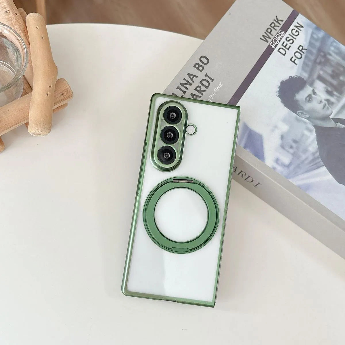 Buy Anti-Yellowing Transparent Case with 360° Rotating Magnetic Ring Stand, Built-In Screen Shield & Lens Defense - Owen at Caseles-Samsung Galaxy Z Fold 8 Ultra, Black
