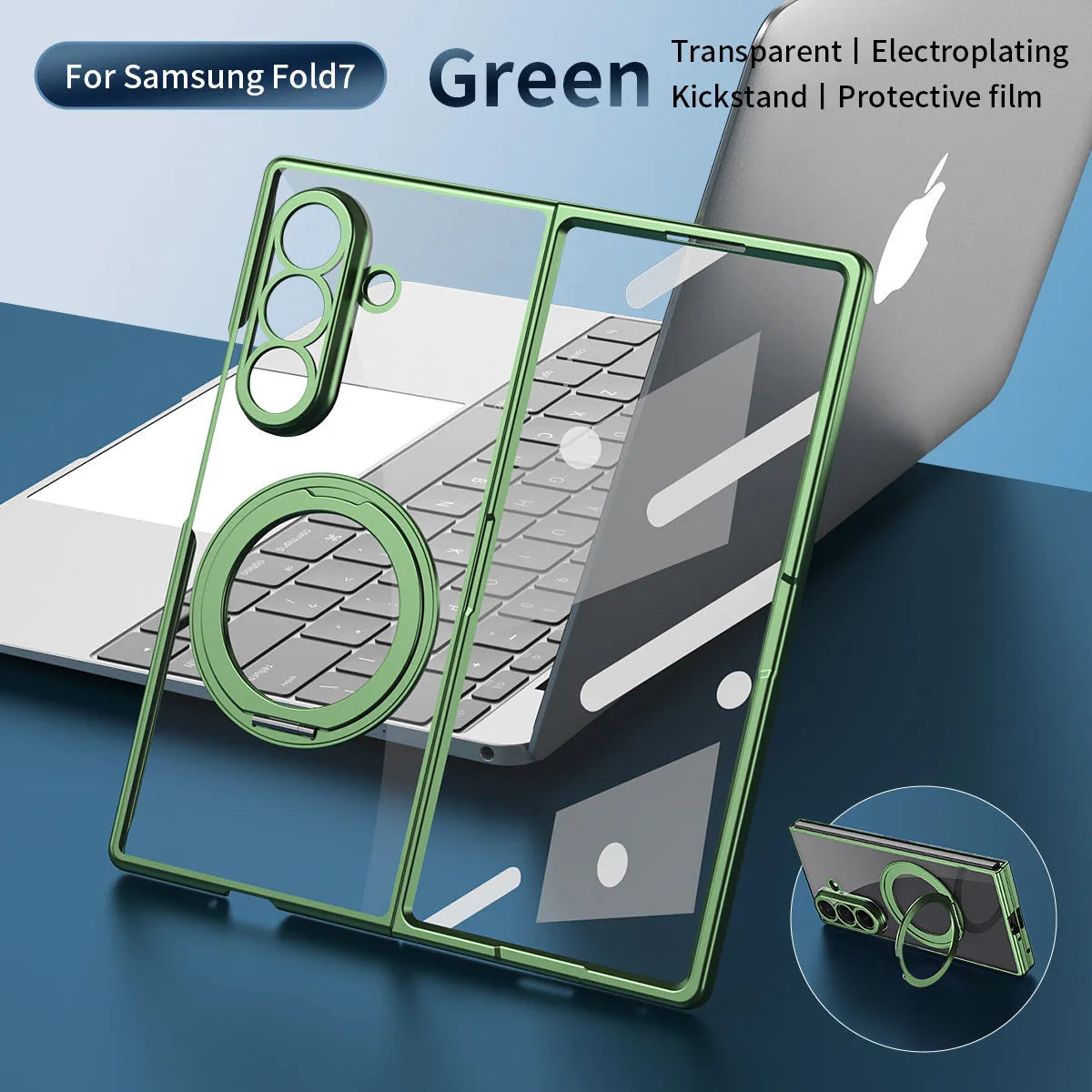 Buy Anti-Yellowing Transparent Case with 360° Rotating Magnetic Ring Stand, Built-In Screen Shield & Lens Defense - Owen at Caseles-Samsung Galaxy Z Fold 8 Ultra, Black