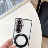 Buy Anti-Yellowing Transparent Case with 360° Rotating Magnetic Ring Stand, Built-In Screen Shield & Lens Defense - Owen at Caseles-Samsung Galaxy Z Fold 8 Ultra, Black