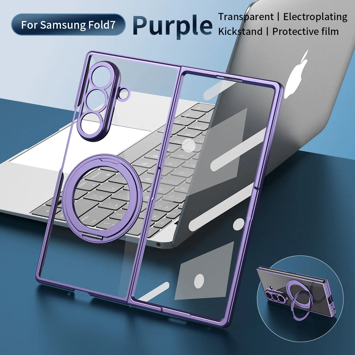Buy Anti-Yellowing Transparent Case with 360° Rotating Magnetic Ring Stand, Built-In Screen Shield & Lens Defense - Owen at Caseles-Samsung Galaxy Z Fold 8 Ultra, Black