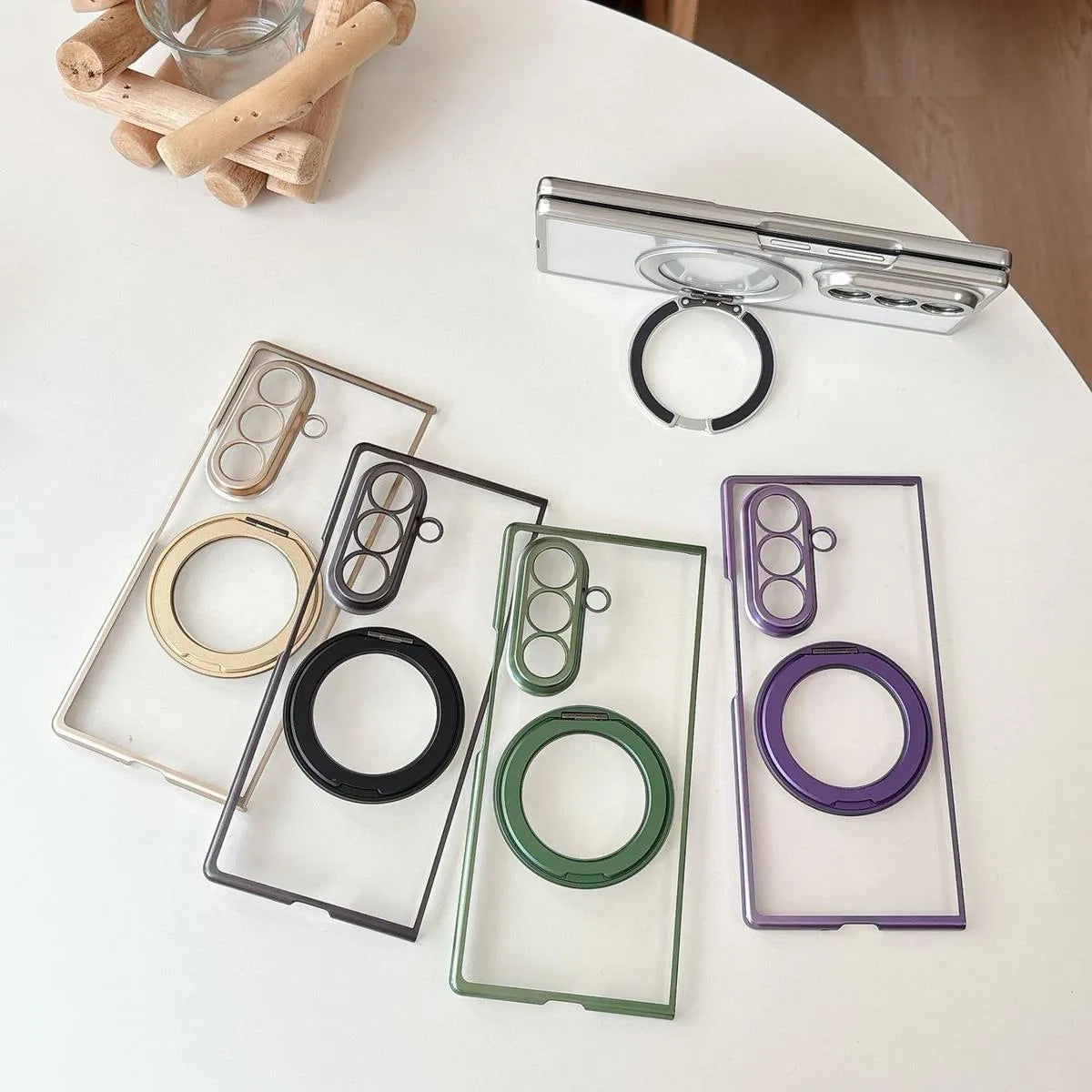 Buy Anti-Yellowing Transparent Case with 360° Rotating Magnetic Ring Stand, Built-In Screen Shield & Lens Defense - Owen at Caseles-Samsung Galaxy Z Fold 8 Ultra, Black