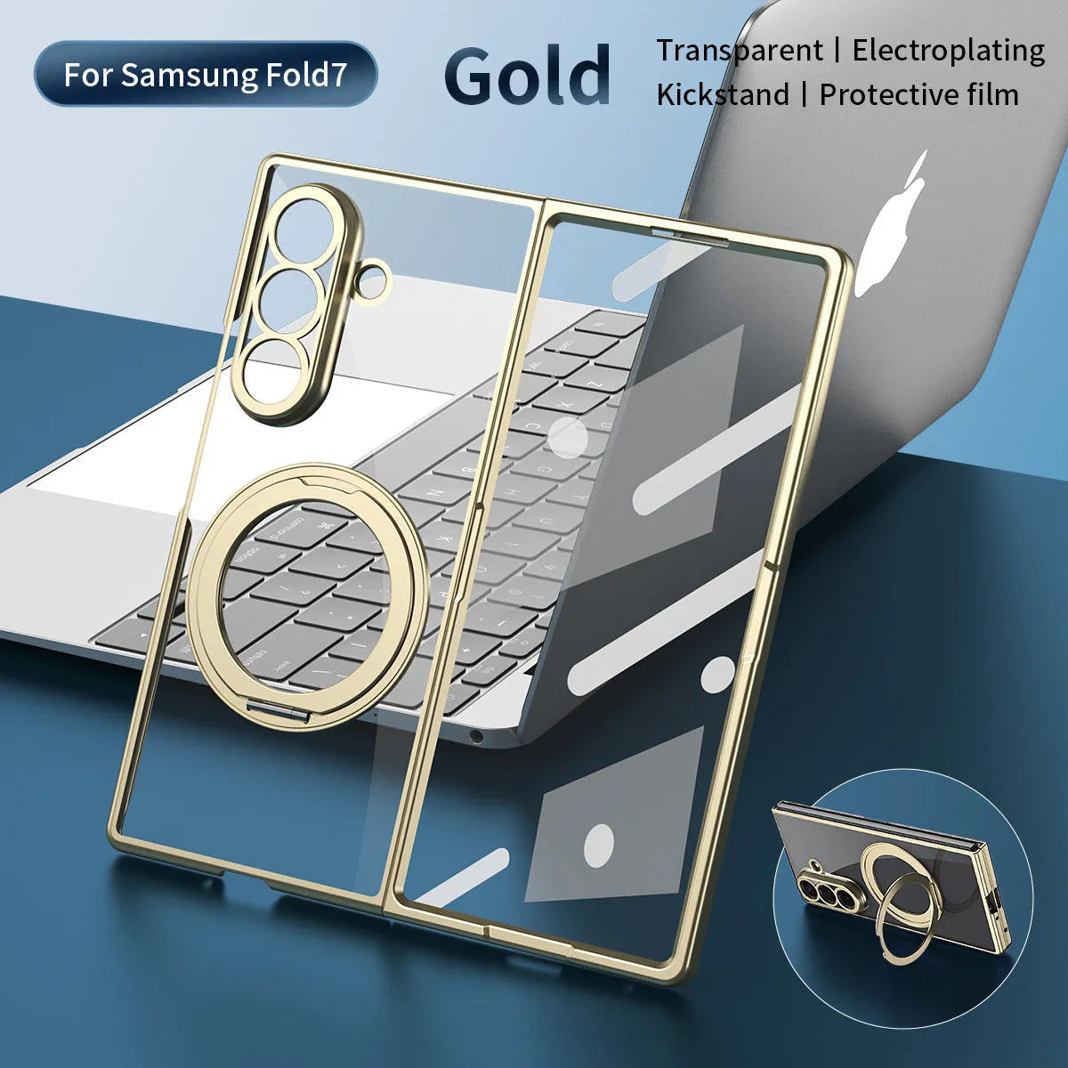 Buy Anti-Yellowing Transparent Case with 360° Rotating Magnetic Ring Stand, Built-In Screen Shield & Lens Defense - Owen at Caseles-Samsung Galaxy Z Fold 8 Ultra, Black