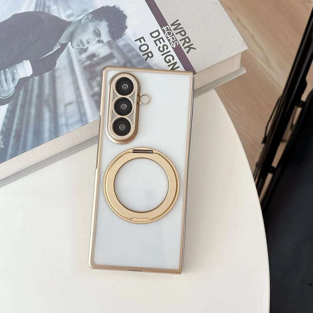 Buy Anti-Yellowing Transparent Case with 360° Rotating Magnetic Ring Stand, Built-In Screen Shield & Lens Defense - Owen at Caseles-Samsung Galaxy Z Fold 8 Ultra, Black