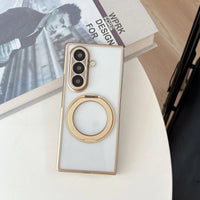 Buy Anti-Yellowing Transparent Case with 360° Rotating Magnetic Ring Stand, Built-In Screen Shield & Lens Defense - Owen at Caseles-Samsung Galaxy Z Fold 8 Ultra, Black