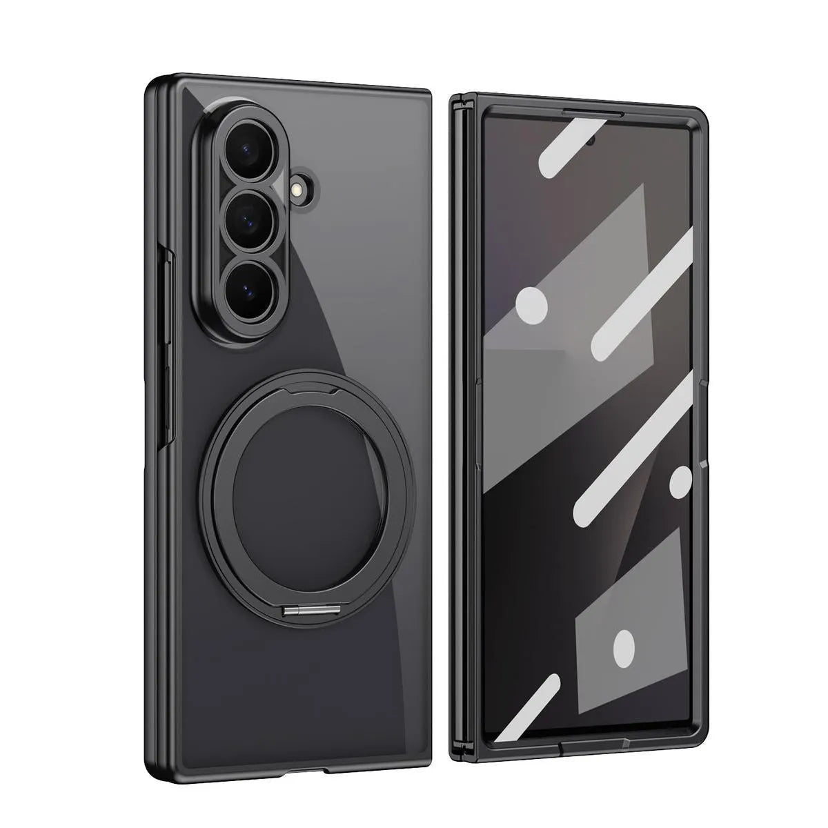 Buy Anti-Yellowing Transparent Case with 360° Rotating Magnetic Ring Stand, Built-In Screen Shield & Lens Defense - Owen at Caseles-Samsung Galaxy Z Fold 8 Ultra, Black