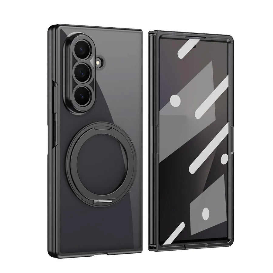 Buy Anti-Yellowing Transparent Case with 360° Rotating Magnetic Ring Stand, Built-In Screen Shield & Lens Defense - Owen at Caseles-Samsung Galaxy Z Fold 8 Ultra, Black