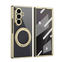 Buy Anti-Yellowing Transparent Case with 360° Rotating Magnetic Ring Stand, Built-In Screen Shield & Lens Defense - Owen at Caseles-Samsung Galaxy Z Fold 8 Ultra, Gold
