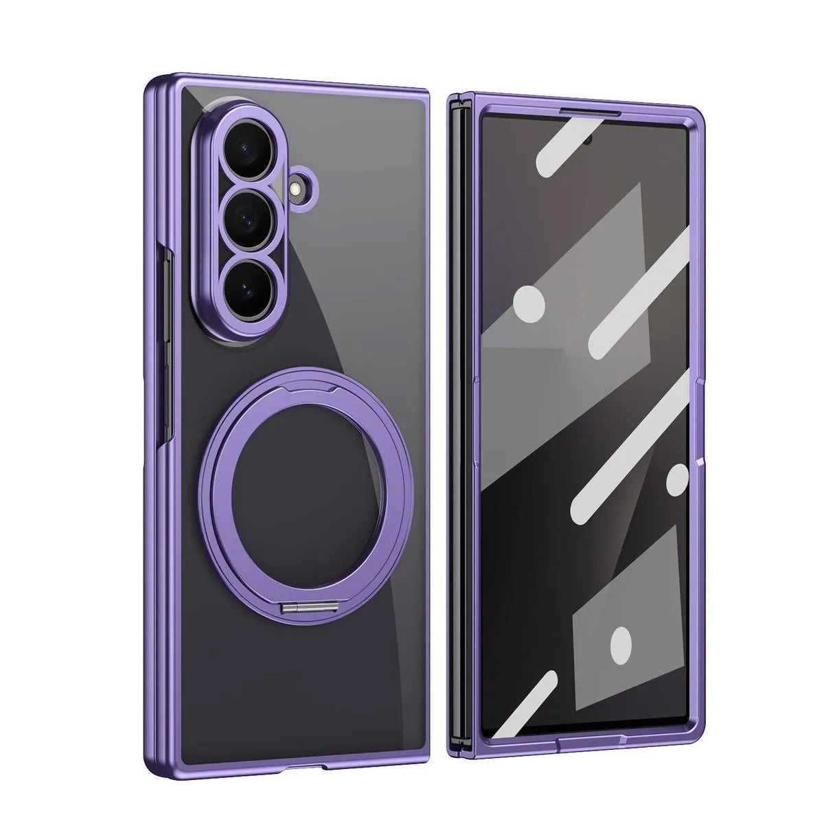 Buy Anti-Yellowing Transparent Case with 360° Rotating Magnetic Ring Stand, Built-In Screen Shield & Lens Defense - Owen at Caseles-Samsung Galaxy Z Fold 8 Ultra, Purple