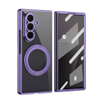 Buy Anti-Yellowing Transparent Case with 360° Rotating Magnetic Ring Stand, Built-In Screen Shield & Lens Defense - Owen at Caseles-Samsung Galaxy Z Fold 8 Ultra, Purple