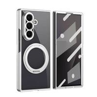 Buy Anti-Yellowing Transparent Case with 360° Rotating Magnetic Ring Stand, Built-In Screen Shield & Lens Defense - Owen at Caseles-Samsung Galaxy Z Fold 8 Ultra, Silver
