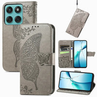 Buy Wallet Case for Motorola, Leather Flip Cover with Card Slots, Wrist Strap, Butterfly Embossed Design, Stand Feature - PENNY at Caseles-Motorola Edge+ (2025), Grey