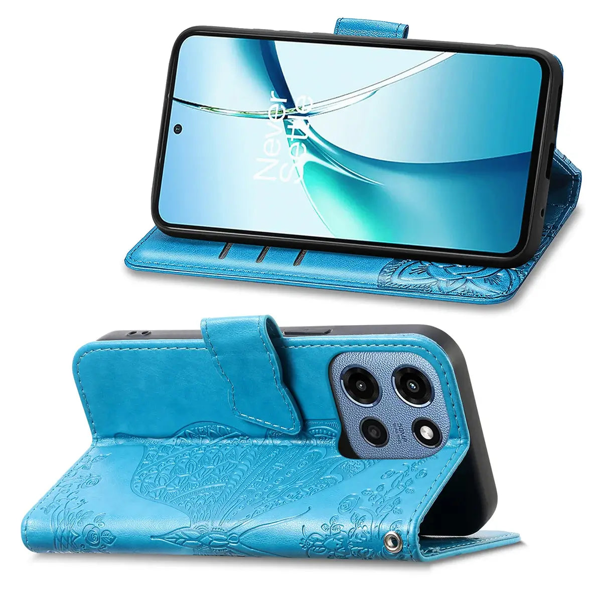 Buy Wallet Case for Motorola, Leather Flip Cover with Card Slots, Wrist Strap, Butterfly Embossed Design, Stand Feature - PENNY at Caseles-Motorola Edge (2026), Rose Gold