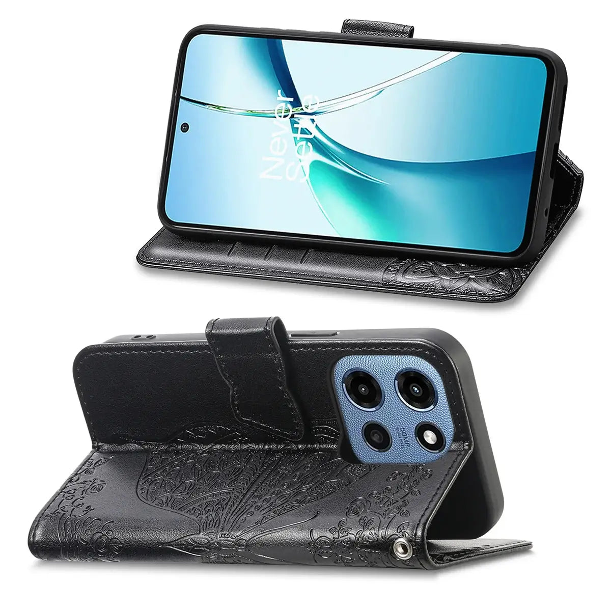 Buy Wallet Case for Motorola, Leather Flip Cover with Card Slots, Wrist Strap, Butterfly Embossed Design, Stand Feature - PENNY at Caseles-Motorola Edge (2026), Rose Gold