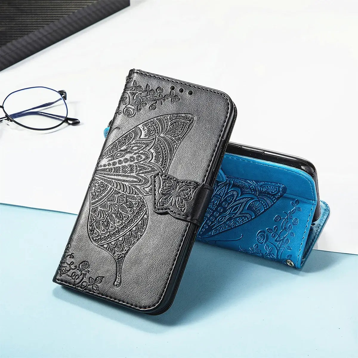 Buy Wallet Case for Motorola, Leather Flip Cover with Card Slots, Wrist Strap, Butterfly Embossed Design, Stand Feature - PENNY at Caseles-Motorola Edge (2026), Rose Gold