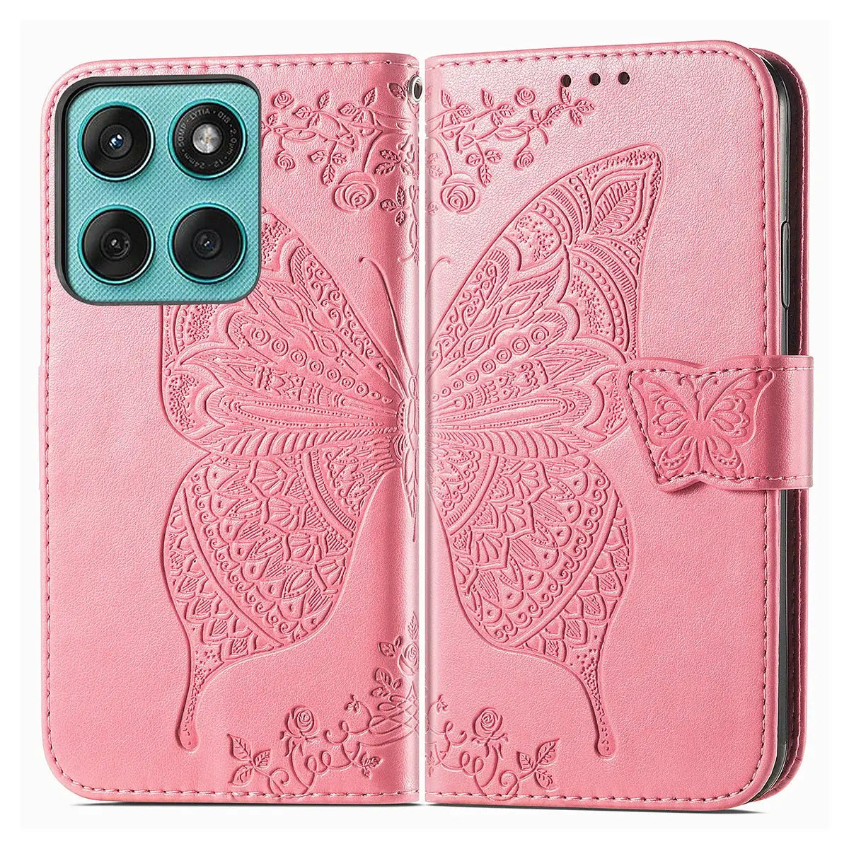 Buy Wallet Case for Motorola, Leather Flip Cover with Card Slots, Wrist Strap, Butterfly Embossed Design, Stand Feature - PENNY at Caseles-Motorola Edge (2026), Rose Gold