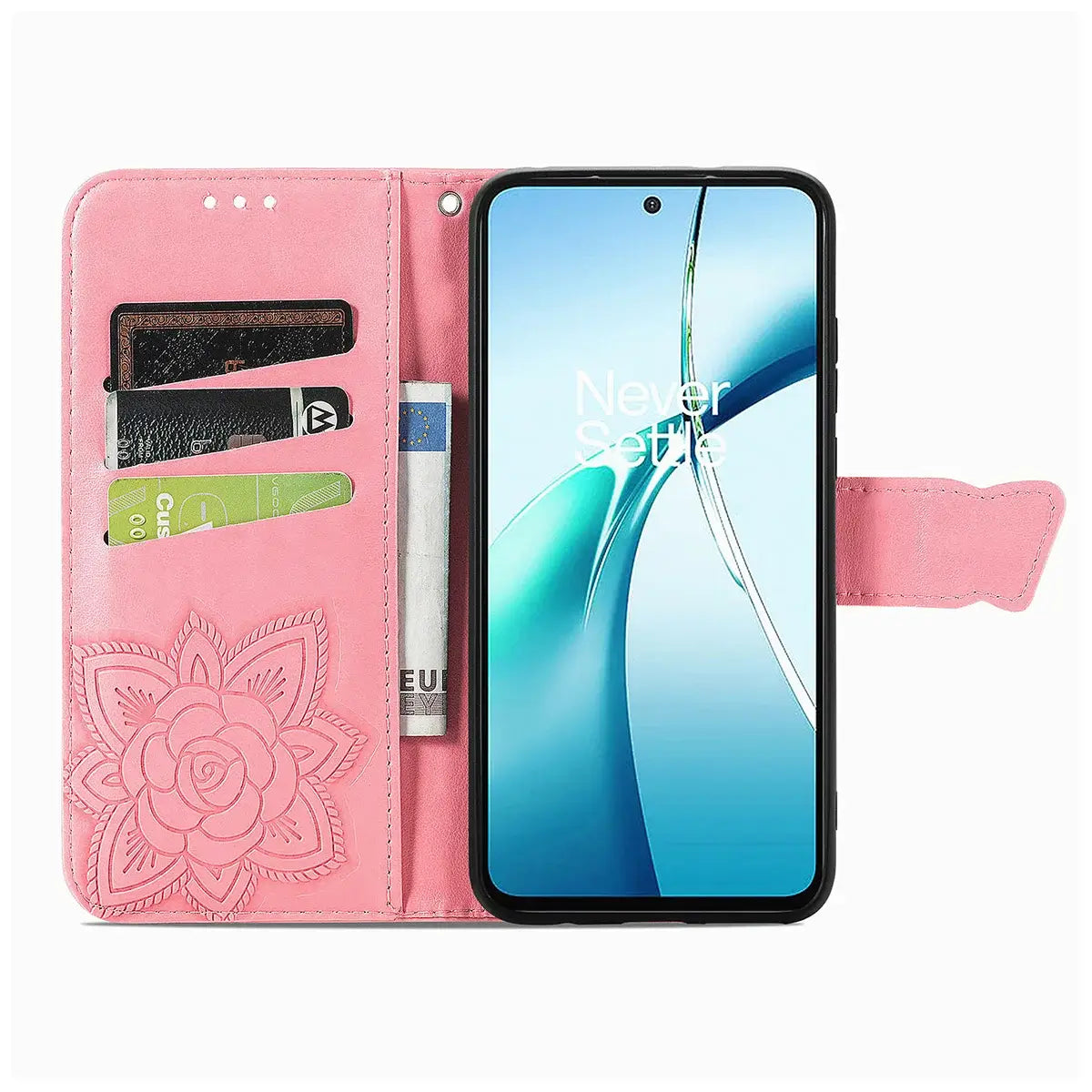 Buy Wallet Case for Motorola, Leather Flip Cover with Card Slots, Wrist Strap, Butterfly Embossed Design, Stand Feature - PENNY at Caseles-Motorola Edge (2026), Rose Gold