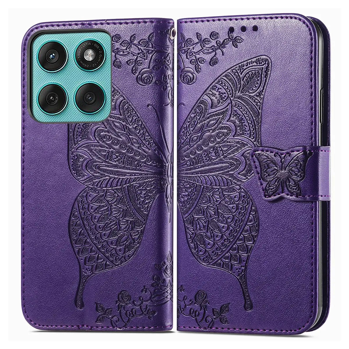 Buy Wallet Case for Motorola, Leather Flip Cover with Card Slots, Wrist Strap, Butterfly Embossed Design, Stand Feature - PENNY at Caseles-Motorola Edge (2026), Rose Gold