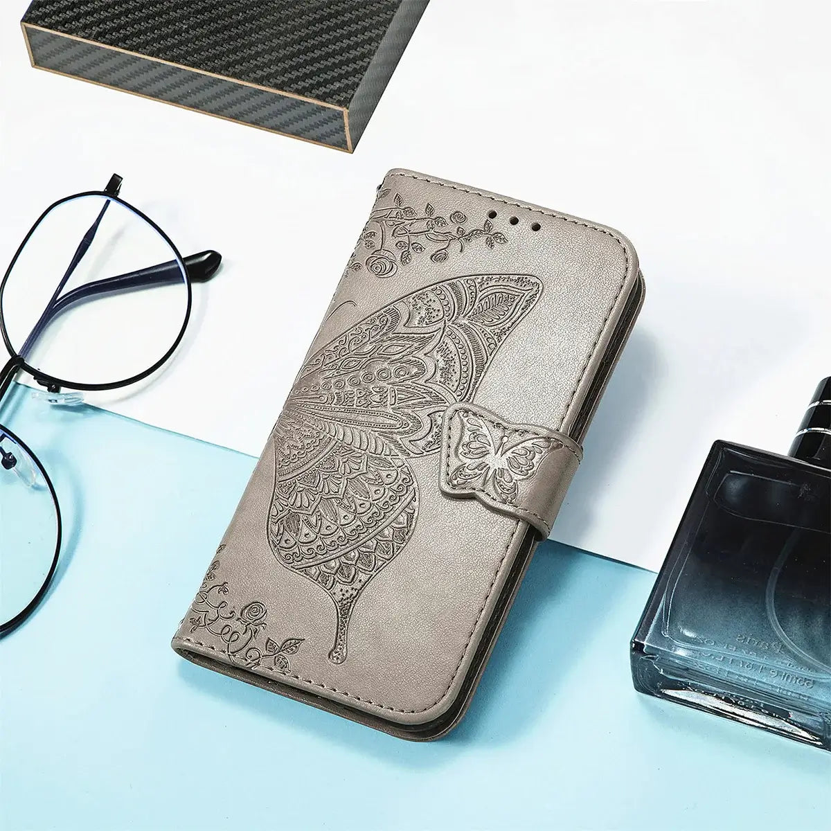 Buy Wallet Case for Motorola, Leather Flip Cover with Card Slots, Wrist Strap, Butterfly Embossed Design, Stand Feature - PENNY at Caseles-Motorola Edge (2026), Rose Gold