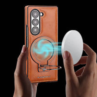 Buy Luxury Leather Magnetic Case for Samsung Z Fold Series, Built-in Invisible Stand, Premium Phone Cover - PHAROS at Caseles-Samsung Galaxy Z Fold 7, Bronze