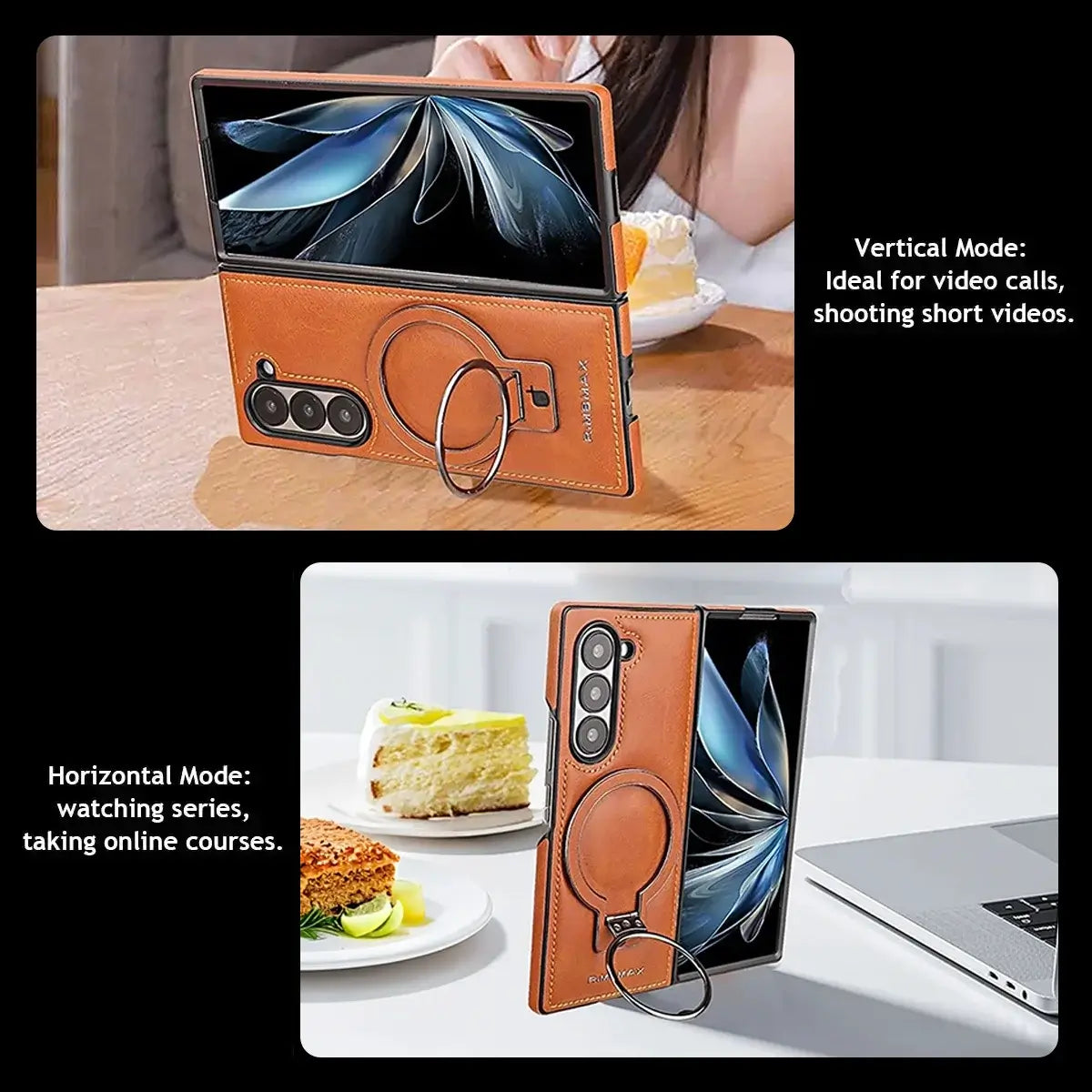 Buy Luxury Leather Magnetic Case for Samsung Z Fold Series, Built-in Invisible Stand, Premium Phone Cover - PHAROS at Caseles-Samsung Galaxy Z Fold 7, Bronze