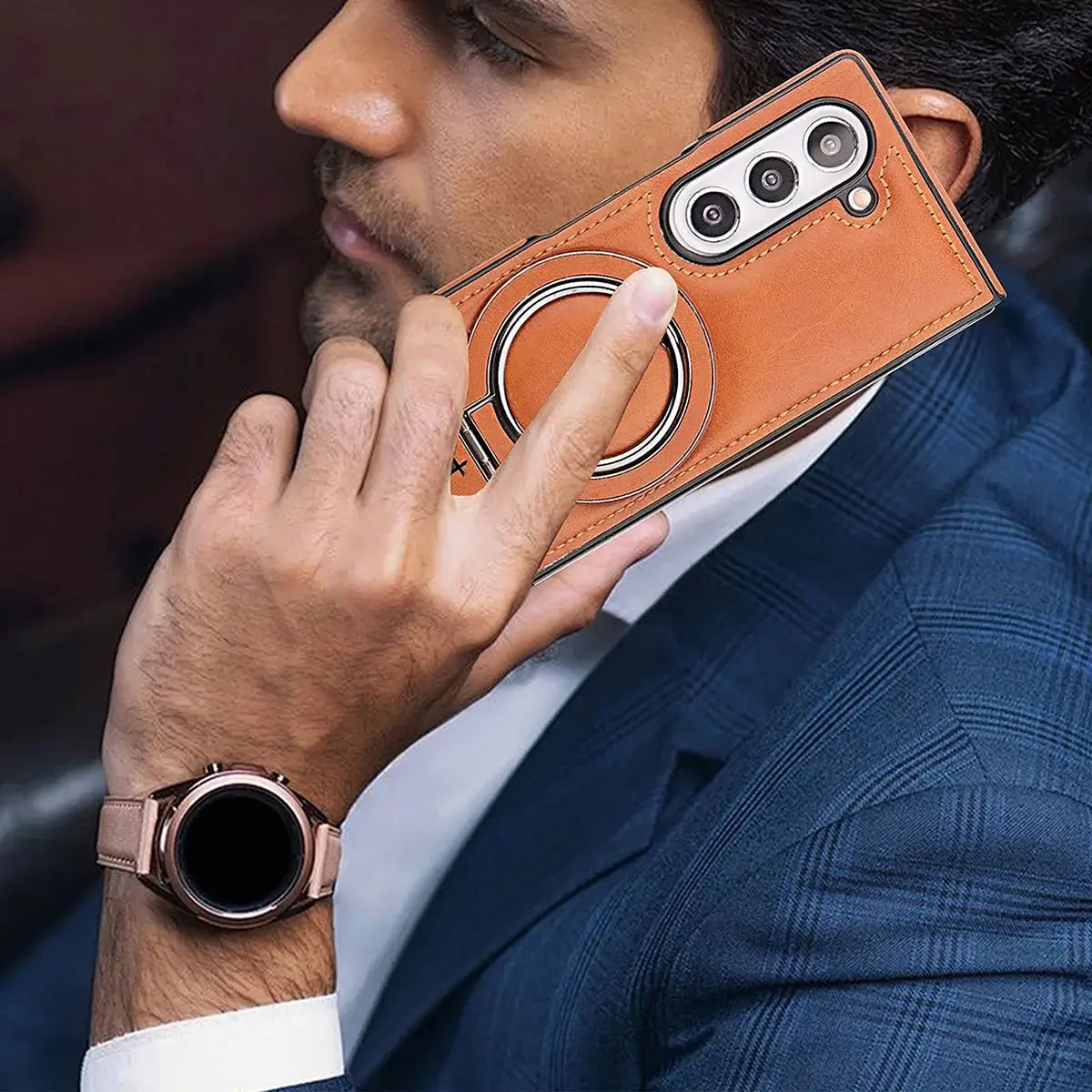 Buy Luxury Leather Magnetic Case for Samsung Z Fold Series, Built-in Invisible Stand, Premium Phone Cover - PHAROS at Caseles-Samsung Galaxy Z Fold 7, Bronze