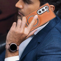 Buy Luxury Leather Magnetic Case for Samsung Z Fold Series, Built-in Invisible Stand, Premium Phone Cover - PHAROS at Caseles-Samsung Galaxy Z Fold 7, Bronze