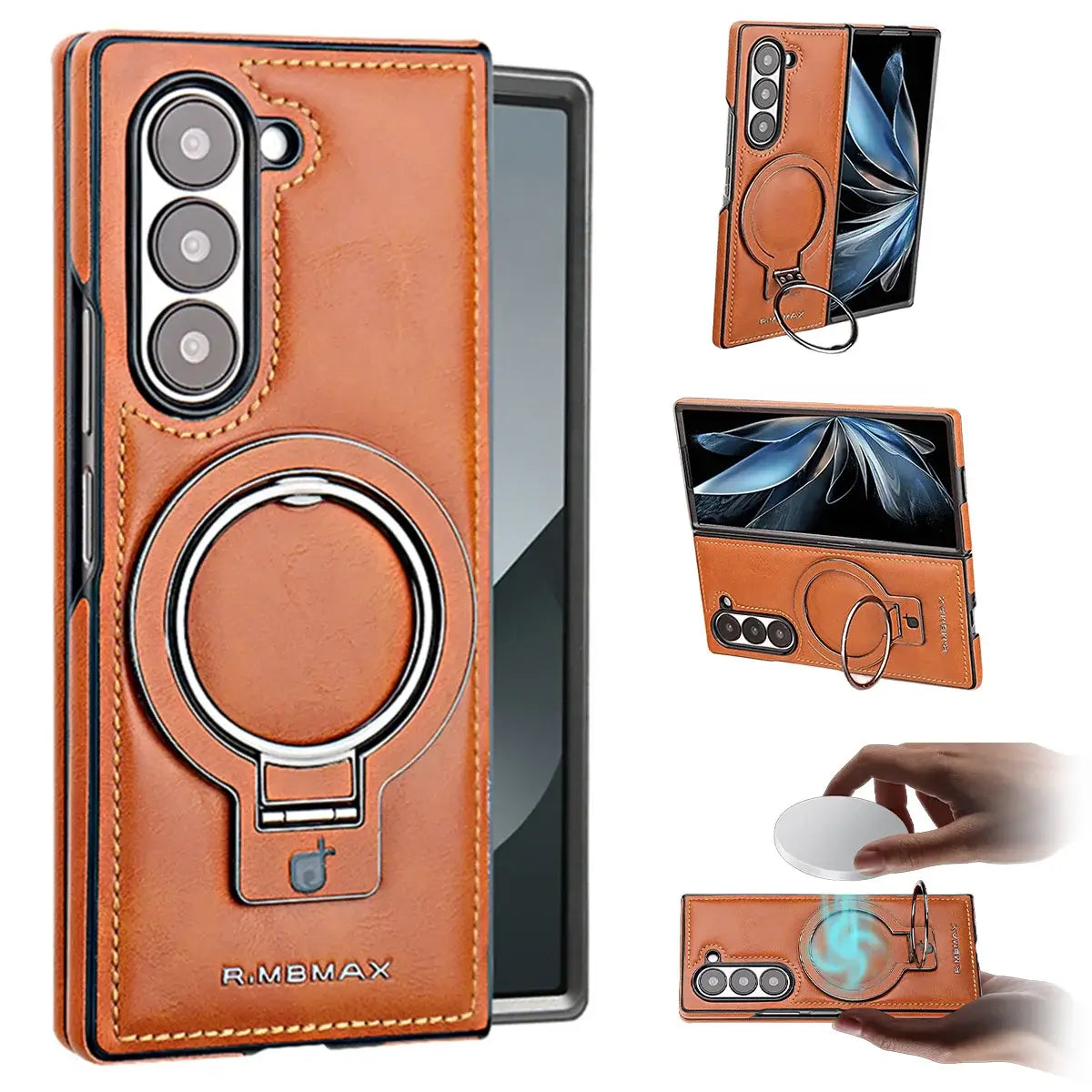 Buy Luxury Leather Magnetic Case for Samsung Z Fold Series, Built-in Invisible Stand, Premium Phone Cover - PHAROS at Caseles-Samsung Galaxy Z Fold 7, Bronze