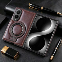 Buy Luxury Leather Magnetic Case for Samsung Z Fold Series, Built-in Invisible Stand, Premium Phone Cover - PHAROS at Caseles-Samsung Galaxy Z Fold 8, Coffee