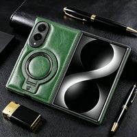 Buy Luxury Leather Magnetic Case for Samsung Z Fold Series, Built-in Invisible Stand, Premium Phone Cover - PHAROS at Caseles-Samsung Galaxy Z Fold 8, Green