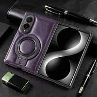 Buy Luxury Leather Magnetic Case for Samsung Z Fold Series, Built-in Invisible Stand, Premium Phone Cover - PHAROS at Caseles-Samsung Galaxy Z Fold 8, Purple