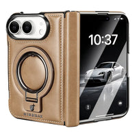 Buy Premium Leather MagSafe Case with Spring Hinge & Built-in Stand - PHEDRA at Caseles-iPhone Duo, Beige