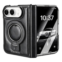 Buy Premium Leather MagSafe Case with Spring Hinge & Built-in Stand - PHEDRA at Caseles-iPhone Duo, Black