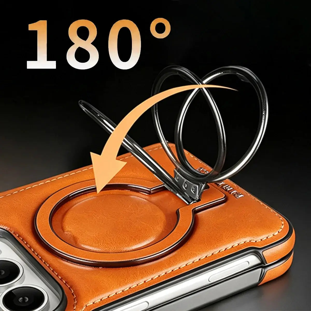 Buy Premium Leather MagSafe Case with Spring Hinge & Built-in Stand - PHEDRA at Caseles-iPhone Duo, Bronze