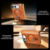 Buy Premium Leather MagSafe Case with Spring Hinge & Built-in Stand - PHEDRA at Caseles-iPhone Duo, Bronze