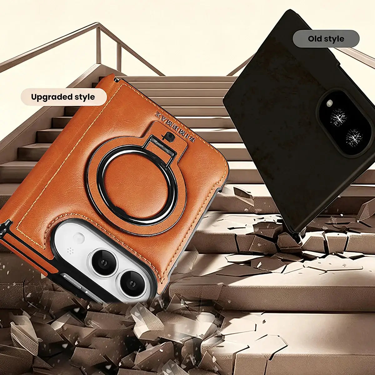 Buy Premium Leather MagSafe Case with Spring Hinge & Built-in Stand - PHEDRA at Caseles-iPhone Duo, Bronze
