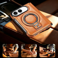 Buy Premium Leather MagSafe Case with Spring Hinge & Built-in Stand - PHEDRA at Caseles-iPhone Duo, Bronze