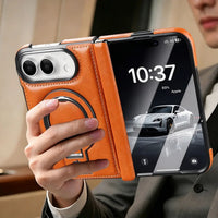 Buy Premium Leather MagSafe Case with Spring Hinge & Built-in Stand - PHEDRA at Caseles-iPhone Duo, Bronze