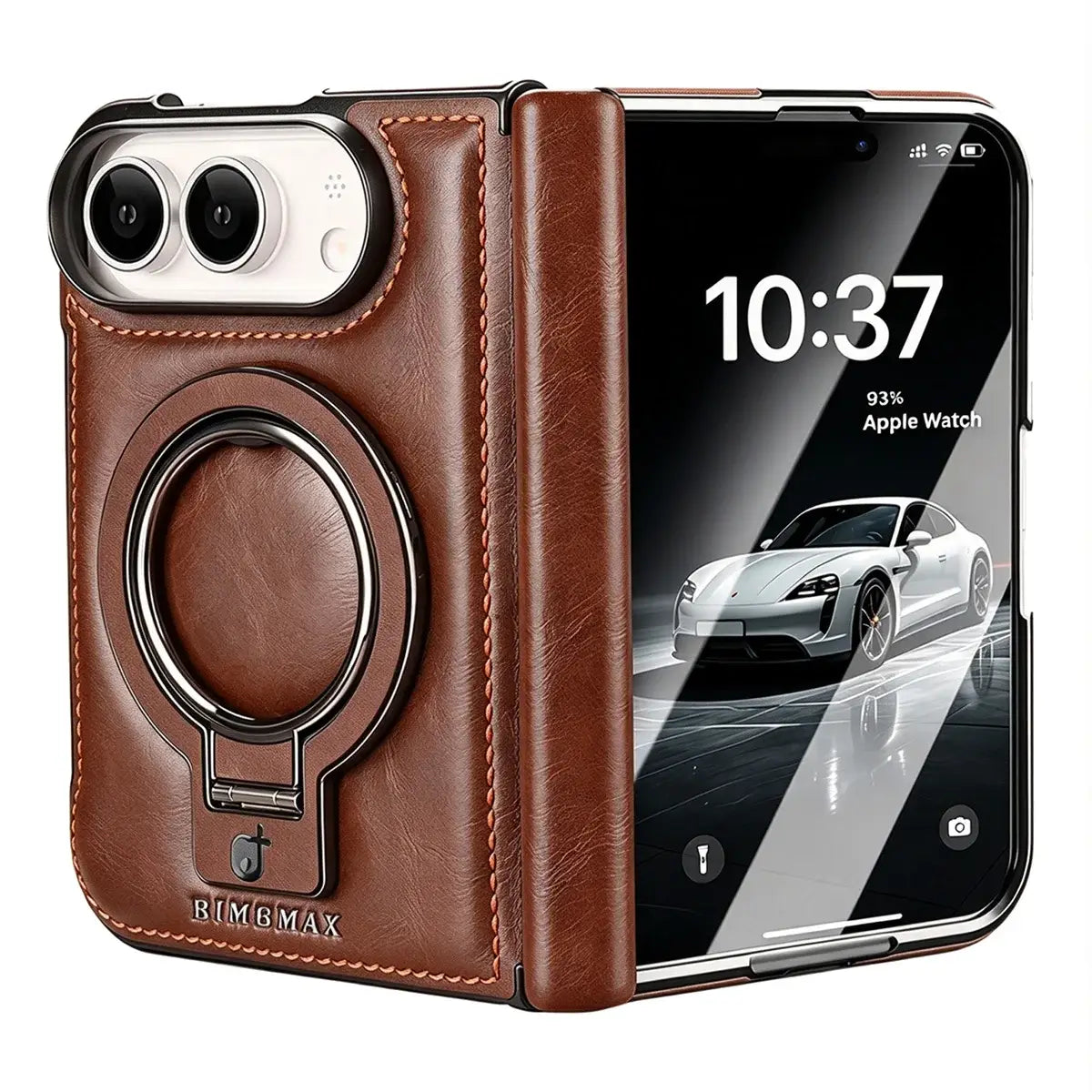 Buy Premium Leather MagSafe Case with Spring Hinge & Built-in Stand - PHEDRA at Caseles-iPhone Duo, Brown