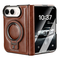 Buy Premium Leather MagSafe Case with Spring Hinge & Built-in Stand - PHEDRA at Caseles-iPhone Duo, Brown