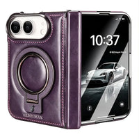 Buy Premium Leather MagSafe Case with Spring Hinge & Built-in Stand - PHEDRA at Caseles-iPhone Duo, Purple