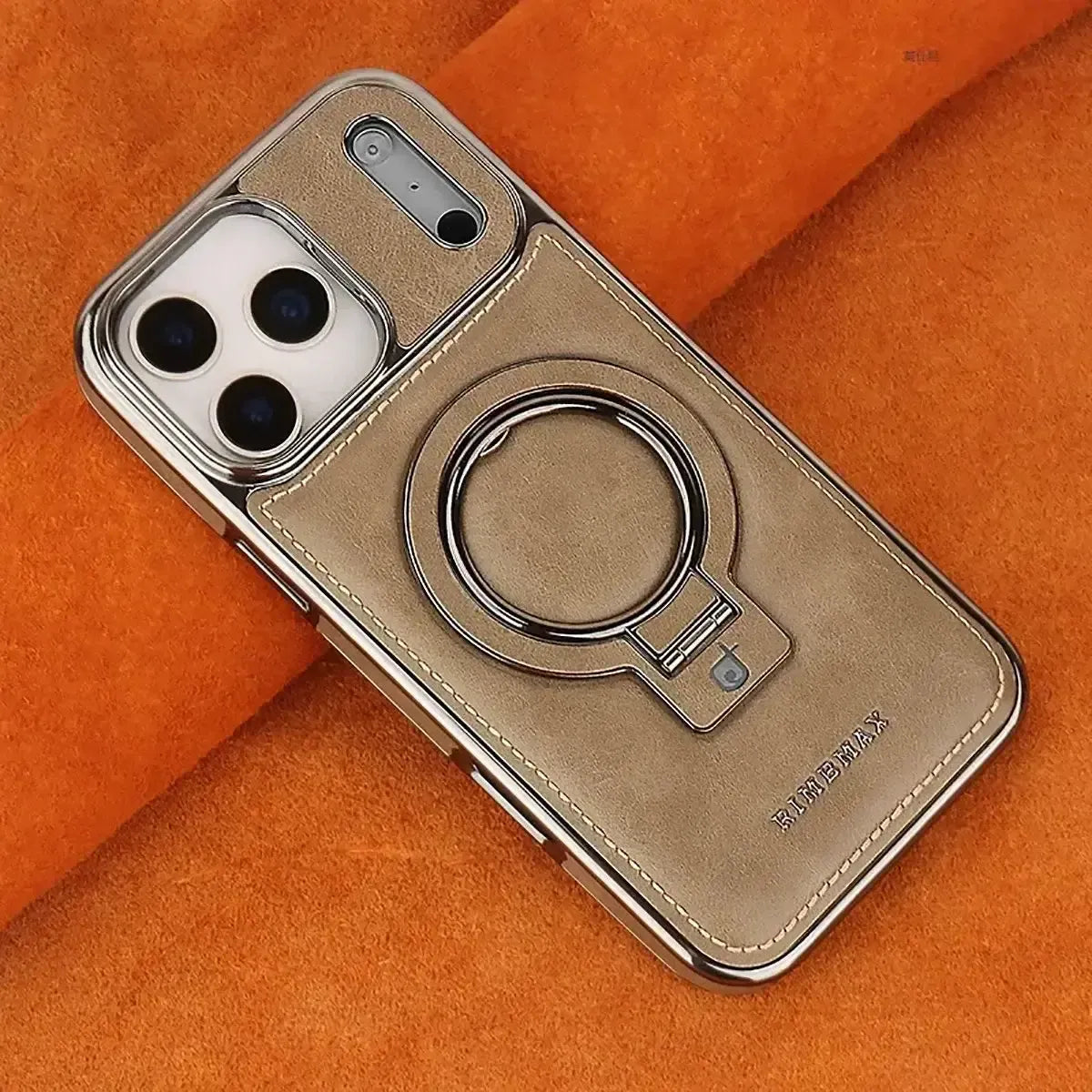 Buy Luxury Leather Invisible Stand for iPhone Case, Transmitg Magnetic Phone Case for iPhone Built-in Invisible Stand - PHOEBE at Caseles-iPhone 17 Pro Max, Phoebe-Beige