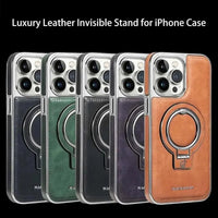 Buy Luxury Leather Invisible Stand for iPhone Case, Transmitg Magnetic Phone Case for iPhone Built-in Invisible Stand - PHOEBE at Caseles-iPhone 16 Pro Max, Phoebe-Brown