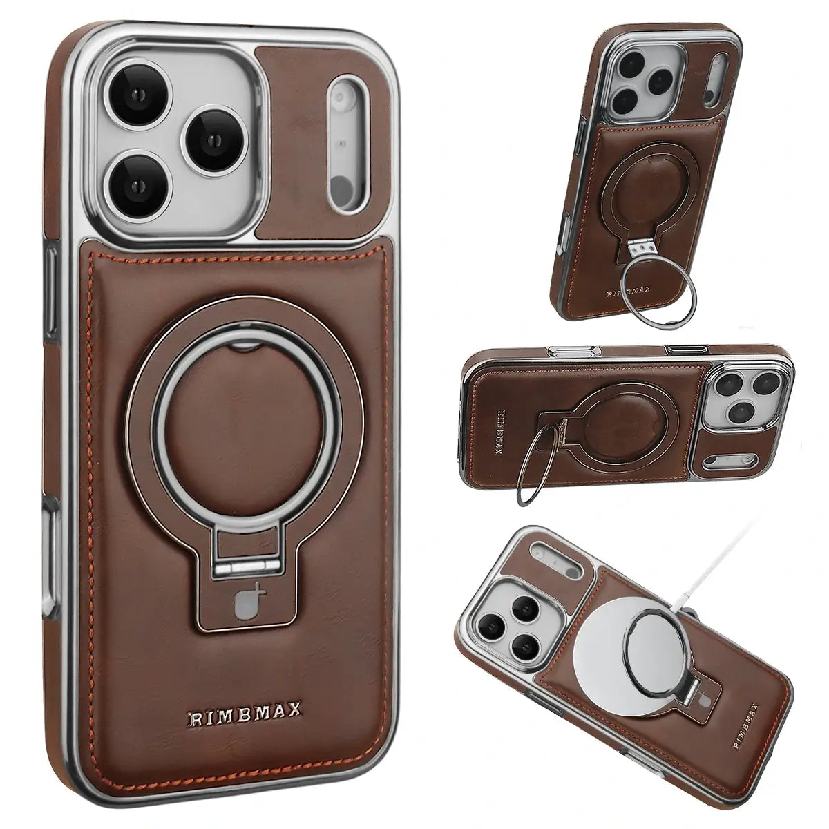 Buy Luxury Leather Invisible Stand for iPhone Case, Transmitg Magnetic Phone Case for iPhone Built-in Invisible Stand - PHOEBE at Caseles-iPhone 17 Pro Max, Phoebe-Coffee